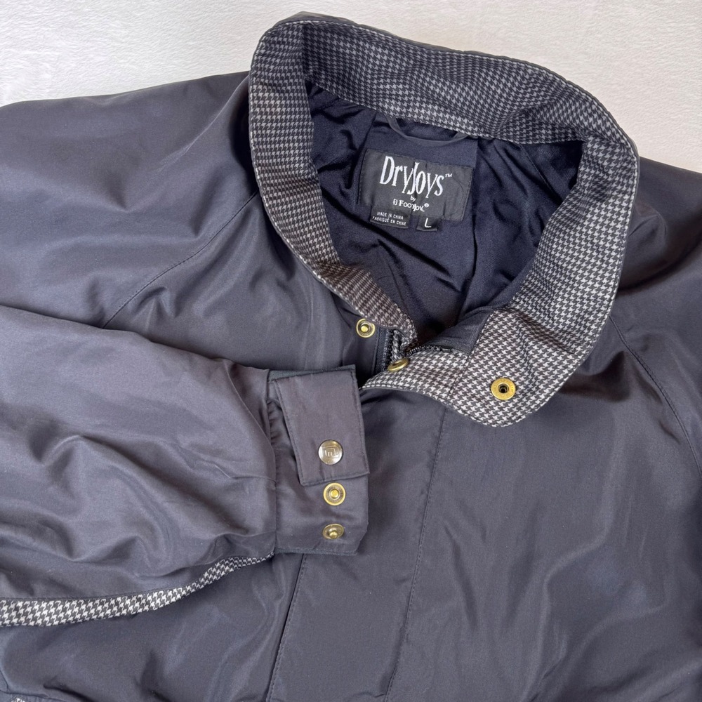 DryJoys by FootJoy Mens Full Zip Golf Jacket L‎ Houndstooth Trim Black